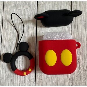 Mickey Mouse Inspired Silicone AirPods Case with Matching Finger Strap Red Black
